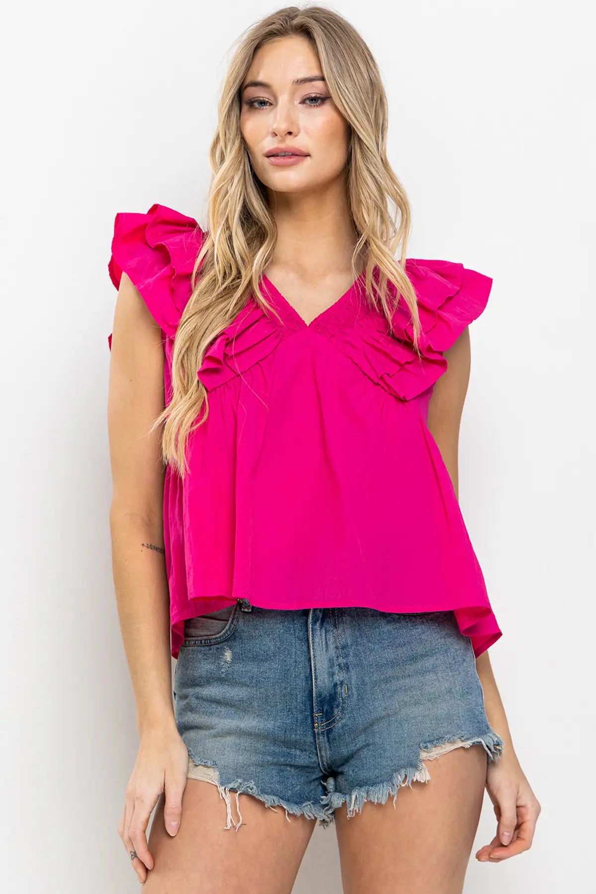 V-Neck Babydoll Blouse Top