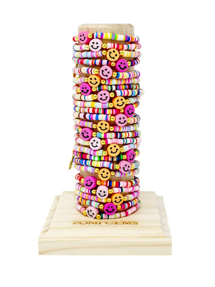 Happy Face Stretchy Rainbow Disk Bracelet