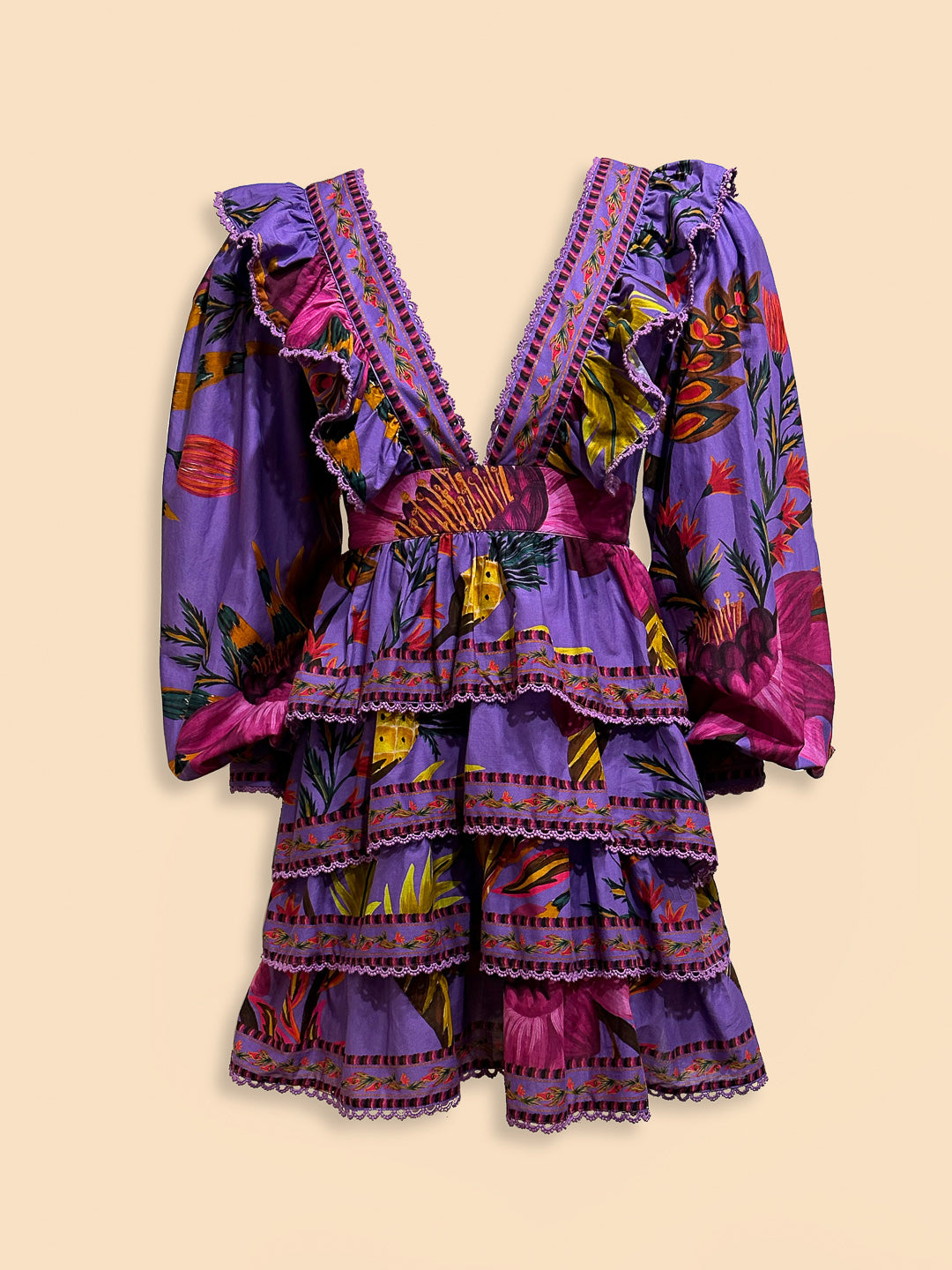 Farm Rio Maxi Flowers Purple Mini Dress