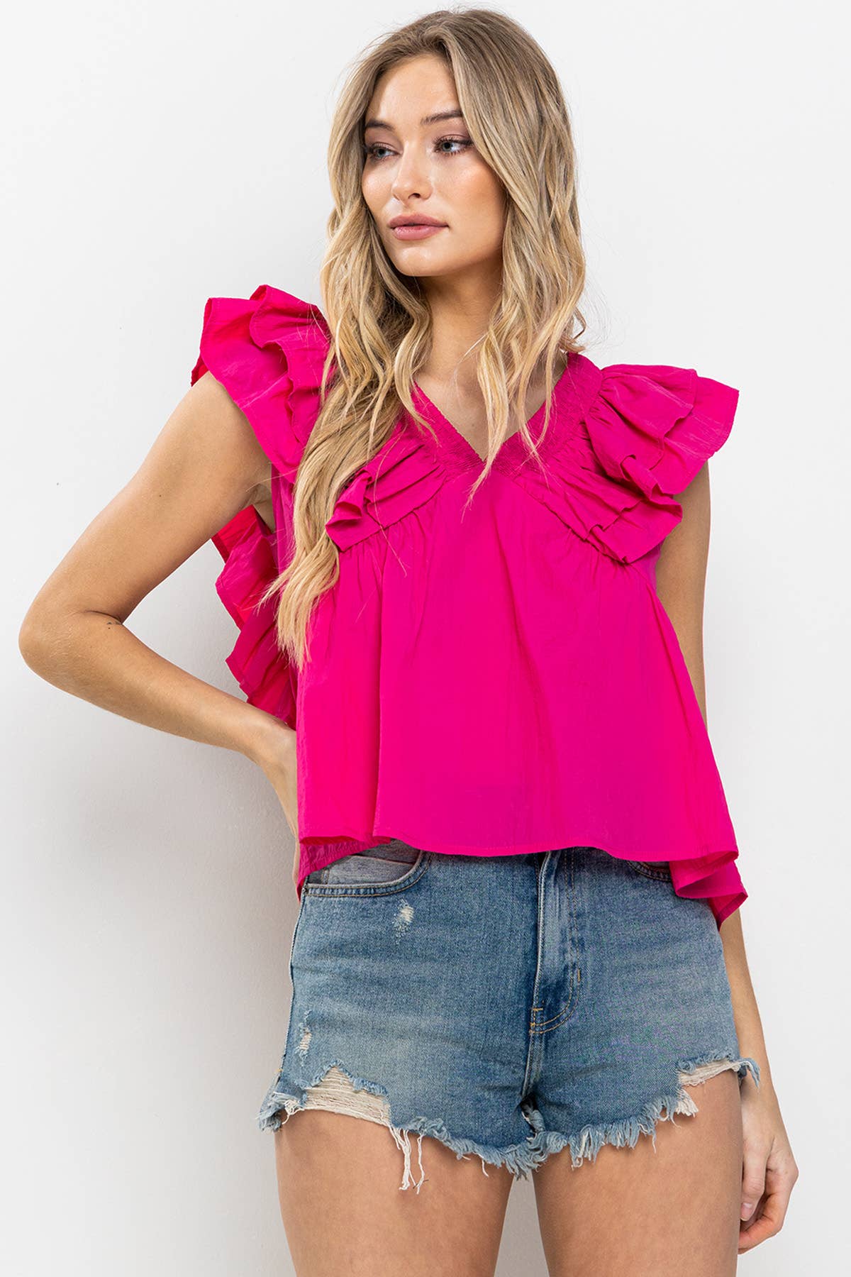 V-Neck Babydoll Blouse Top