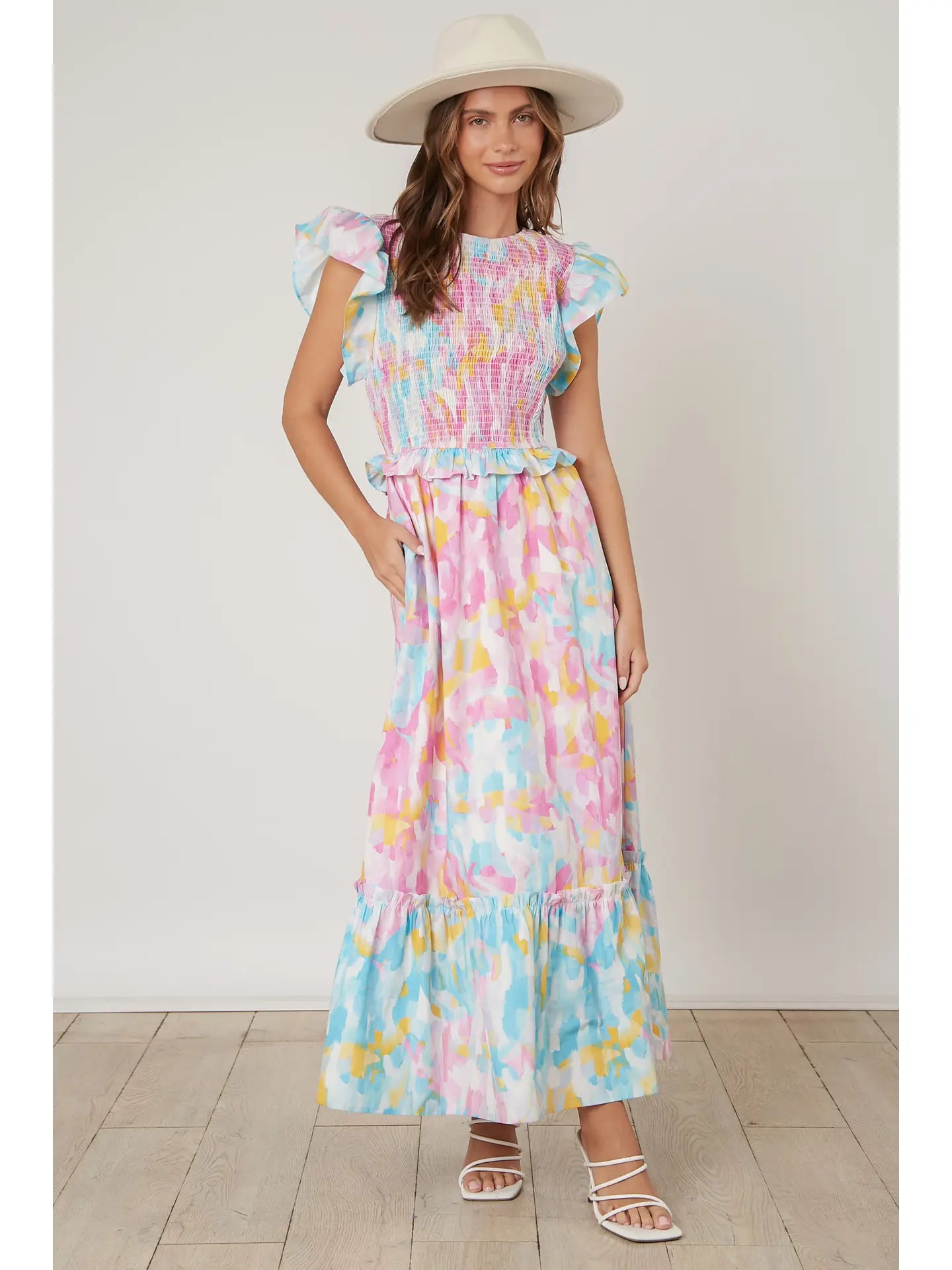 Brushed Print Poplin Maxi Dress