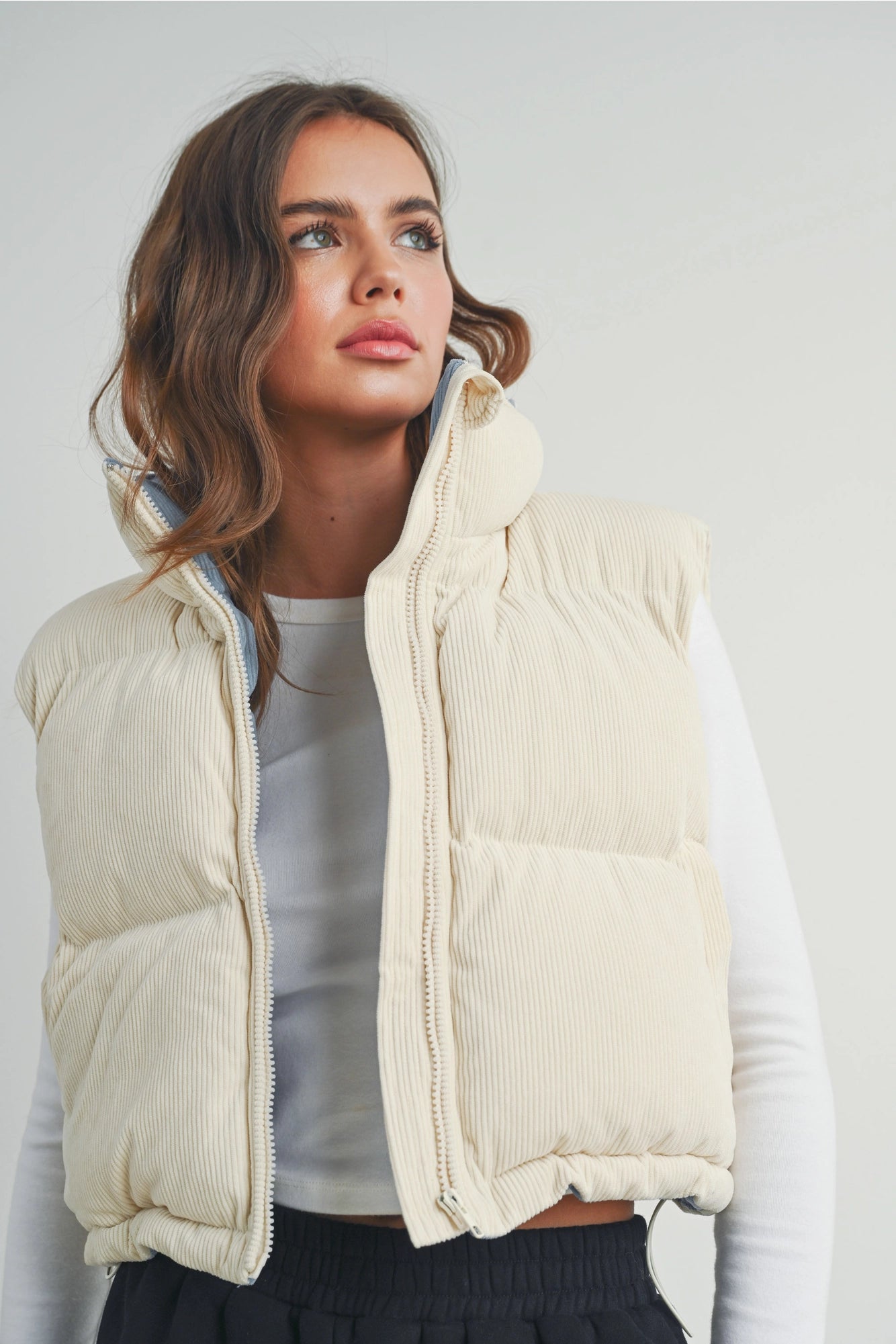 Cream puffer vest on sale womens