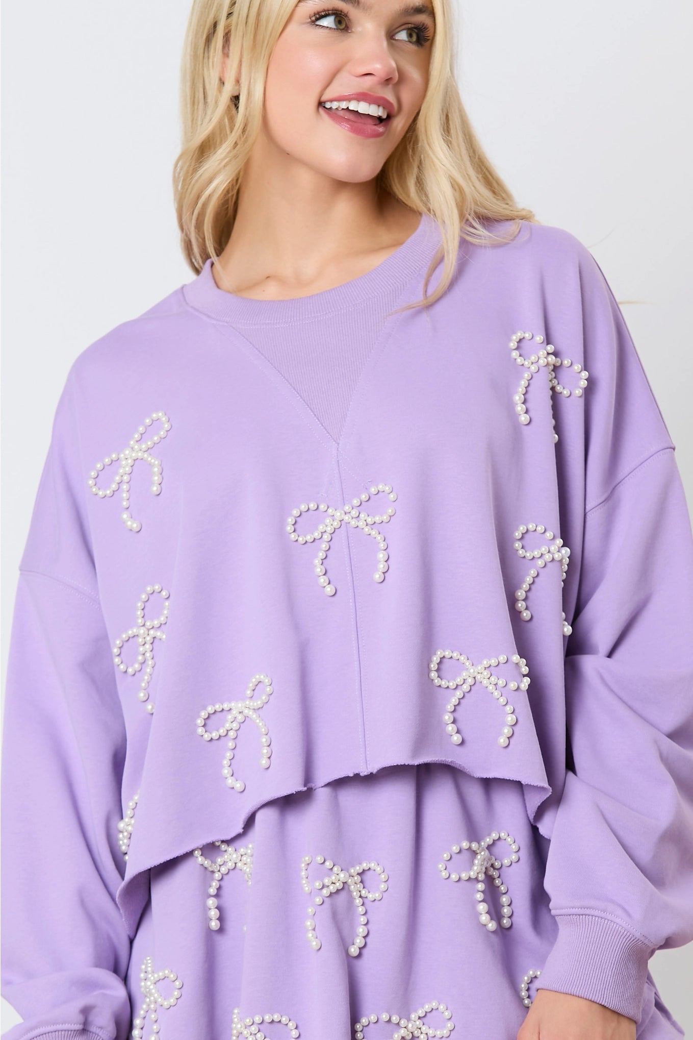 Pearl Bow Sweatshirt--Purple