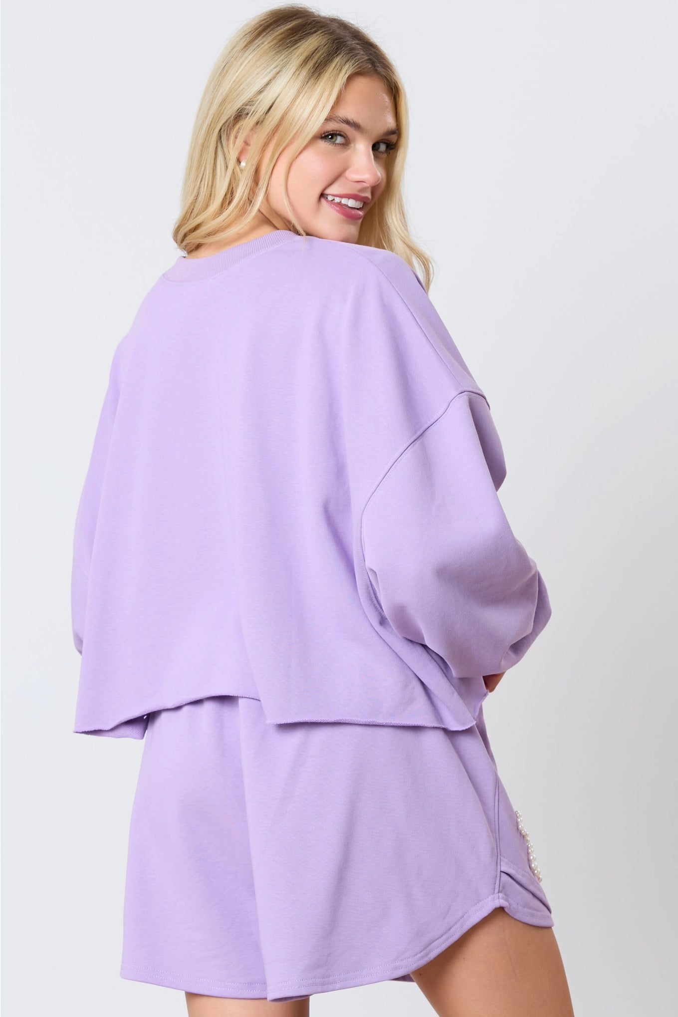 Pearl Bow Sweatshirt--Purple