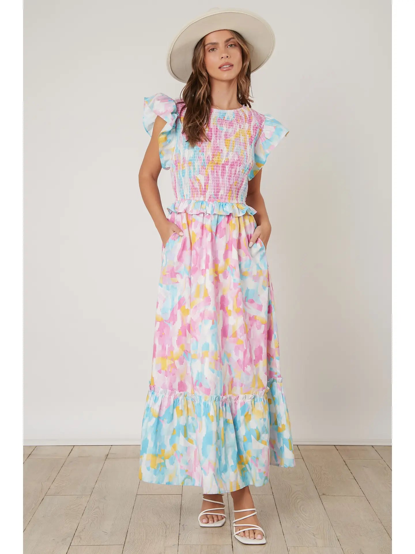Brushed Print Poplin Maxi Dress