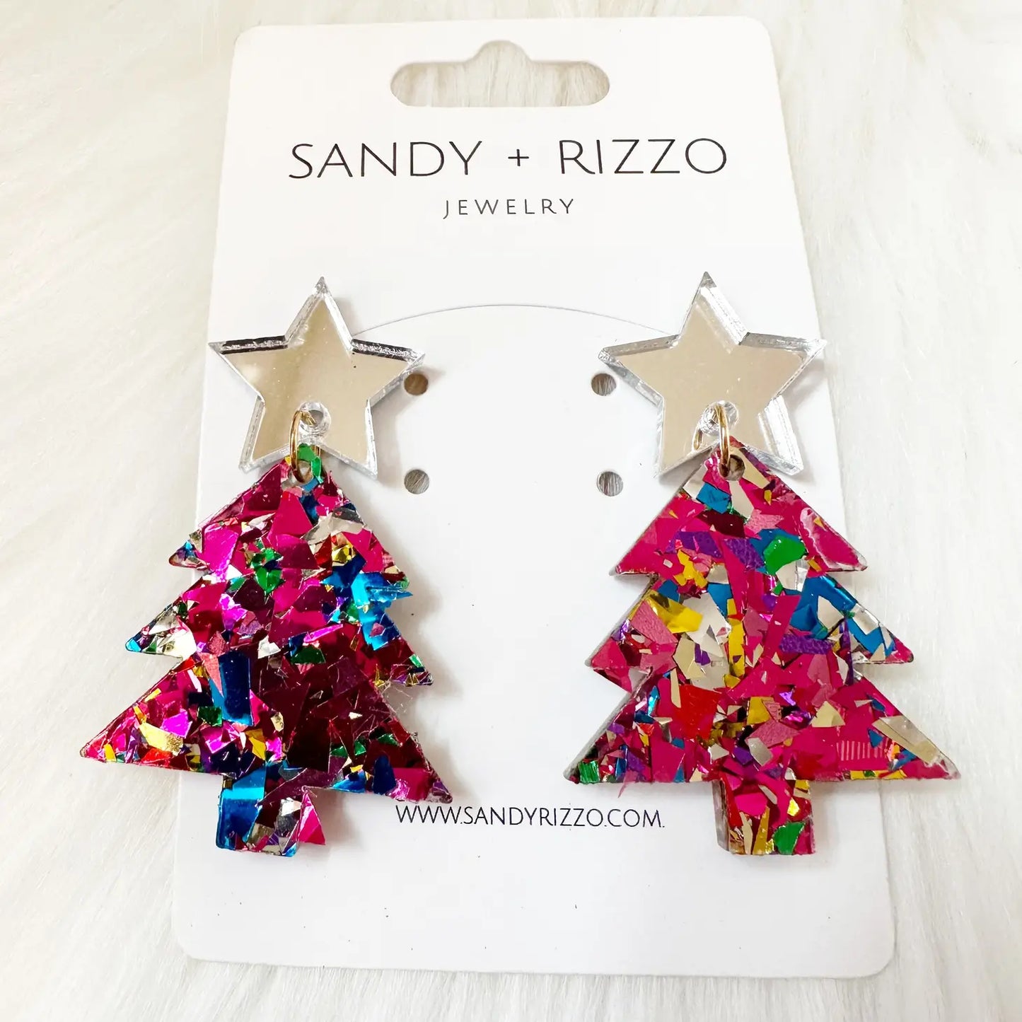 Pink Confetti Tree Earrings