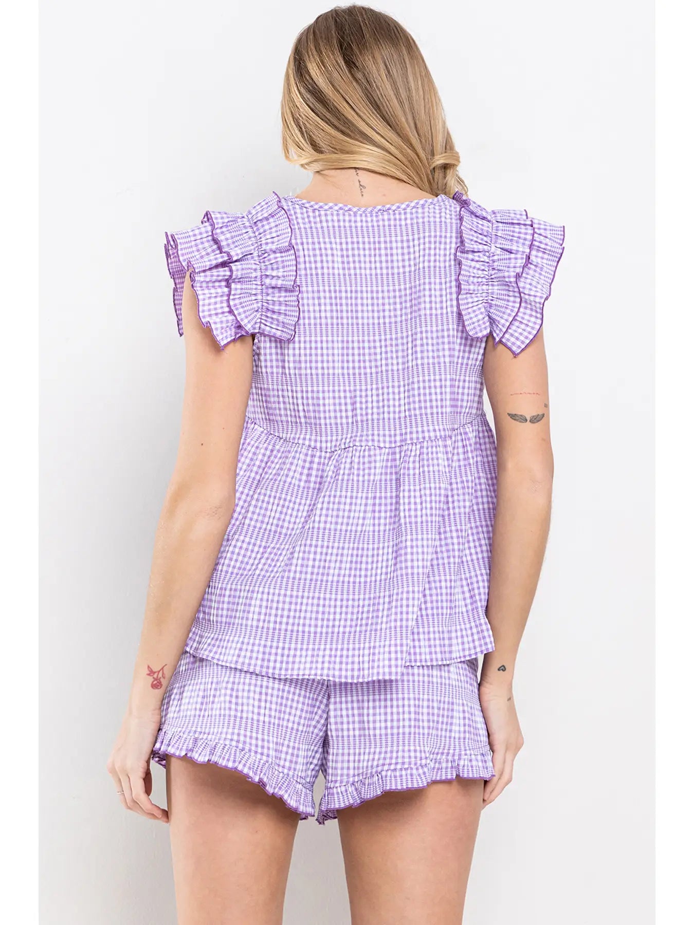 Gingham Seersucker Babydoll Ruffle Top