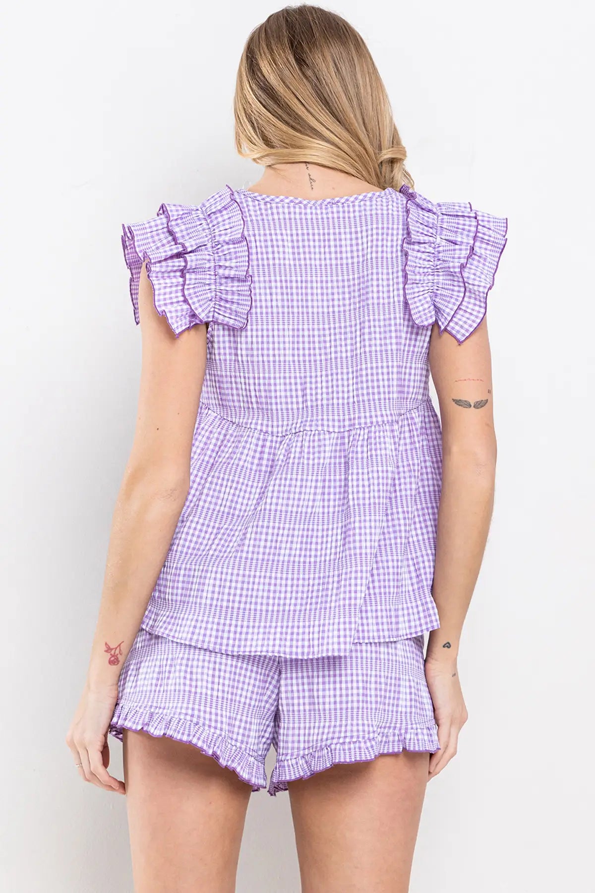 Gingham Seersucker Ruffle Shorts