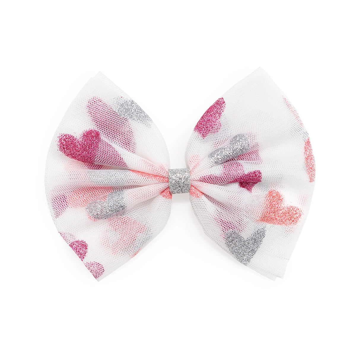 Glitter Heart Tulle Bow Clip