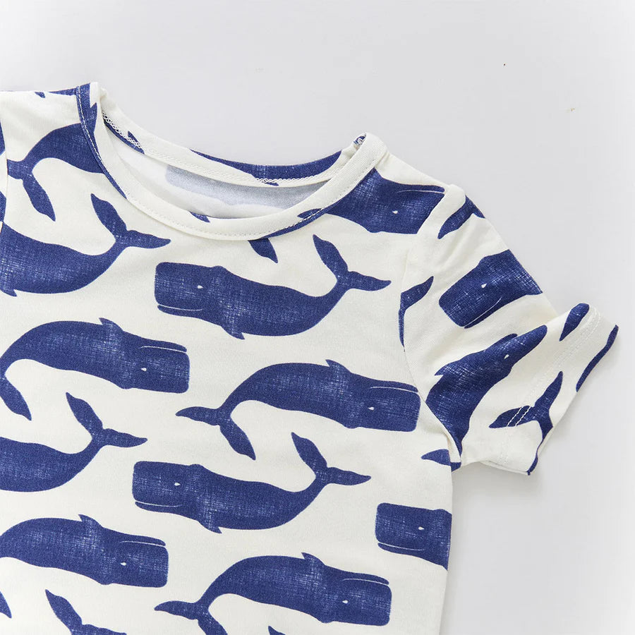 Pink Chicken Bamboo Blue Whales PJ Set