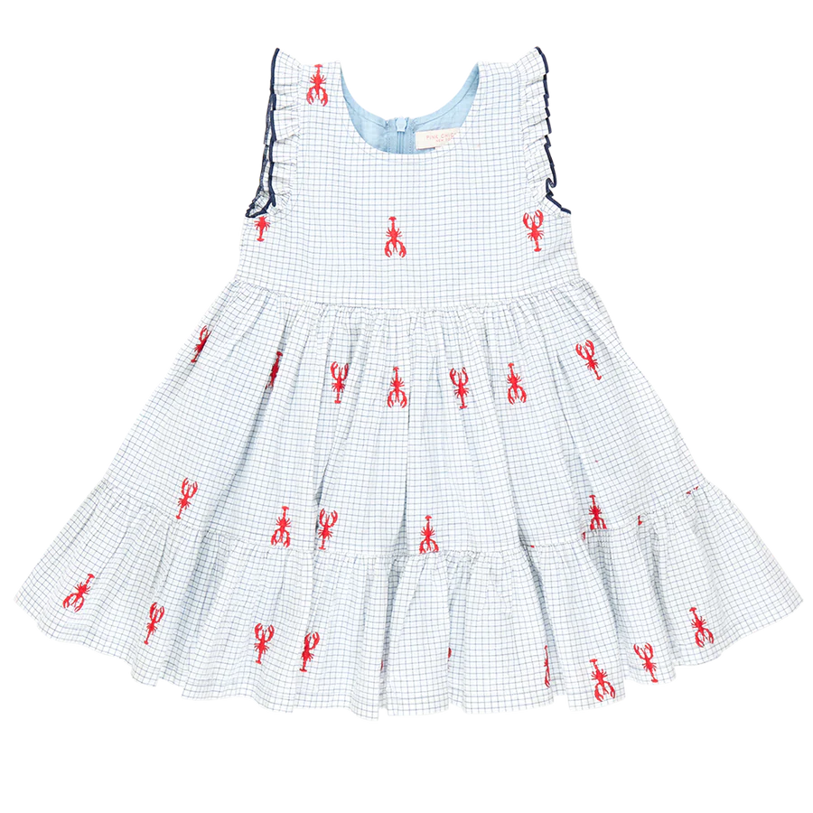 Pink Chicken Lobster Check Kelsey Dress
