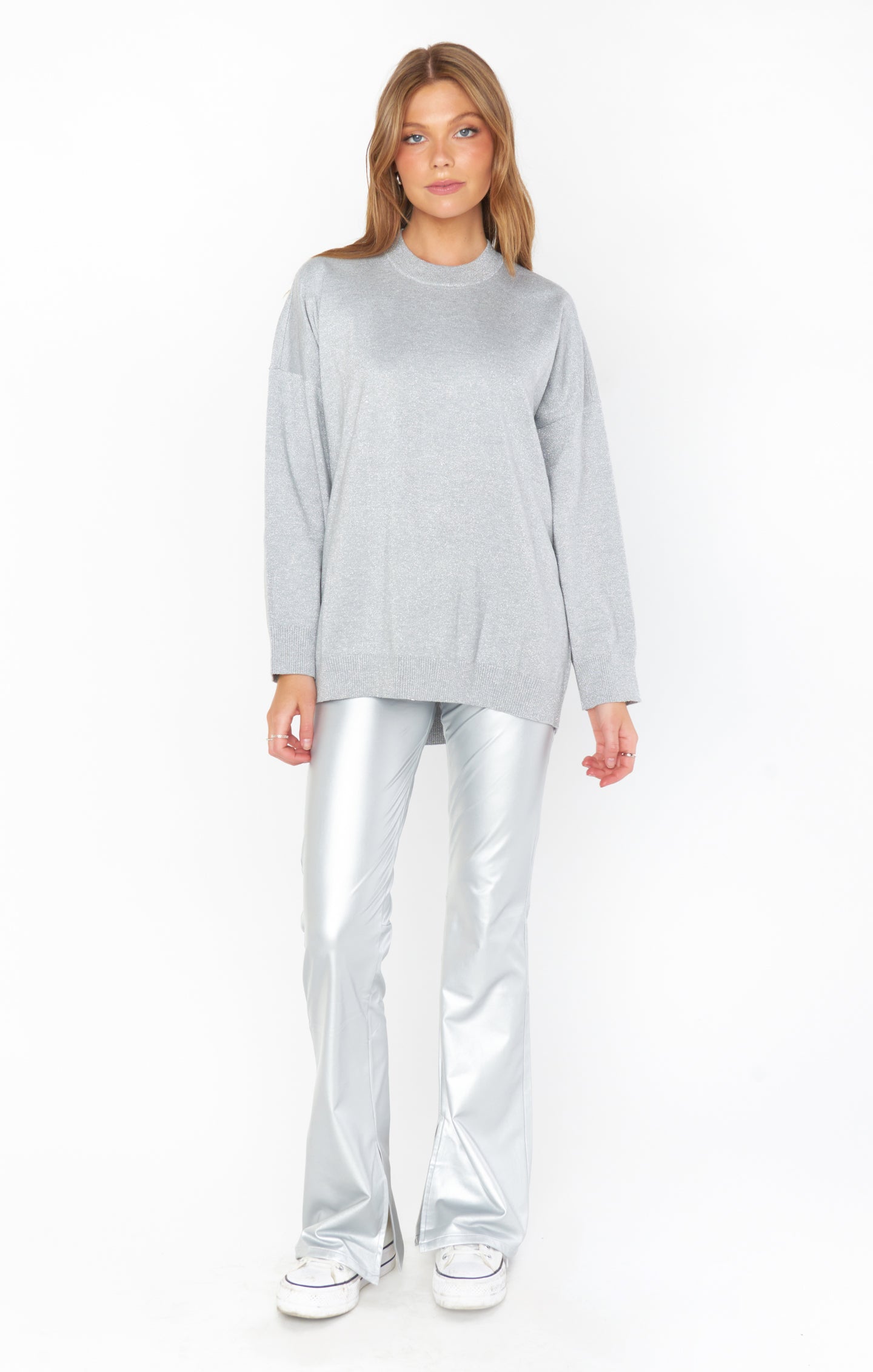 Show Me Your Mumu Nashville Pull On Flare~Silver Faux Leather