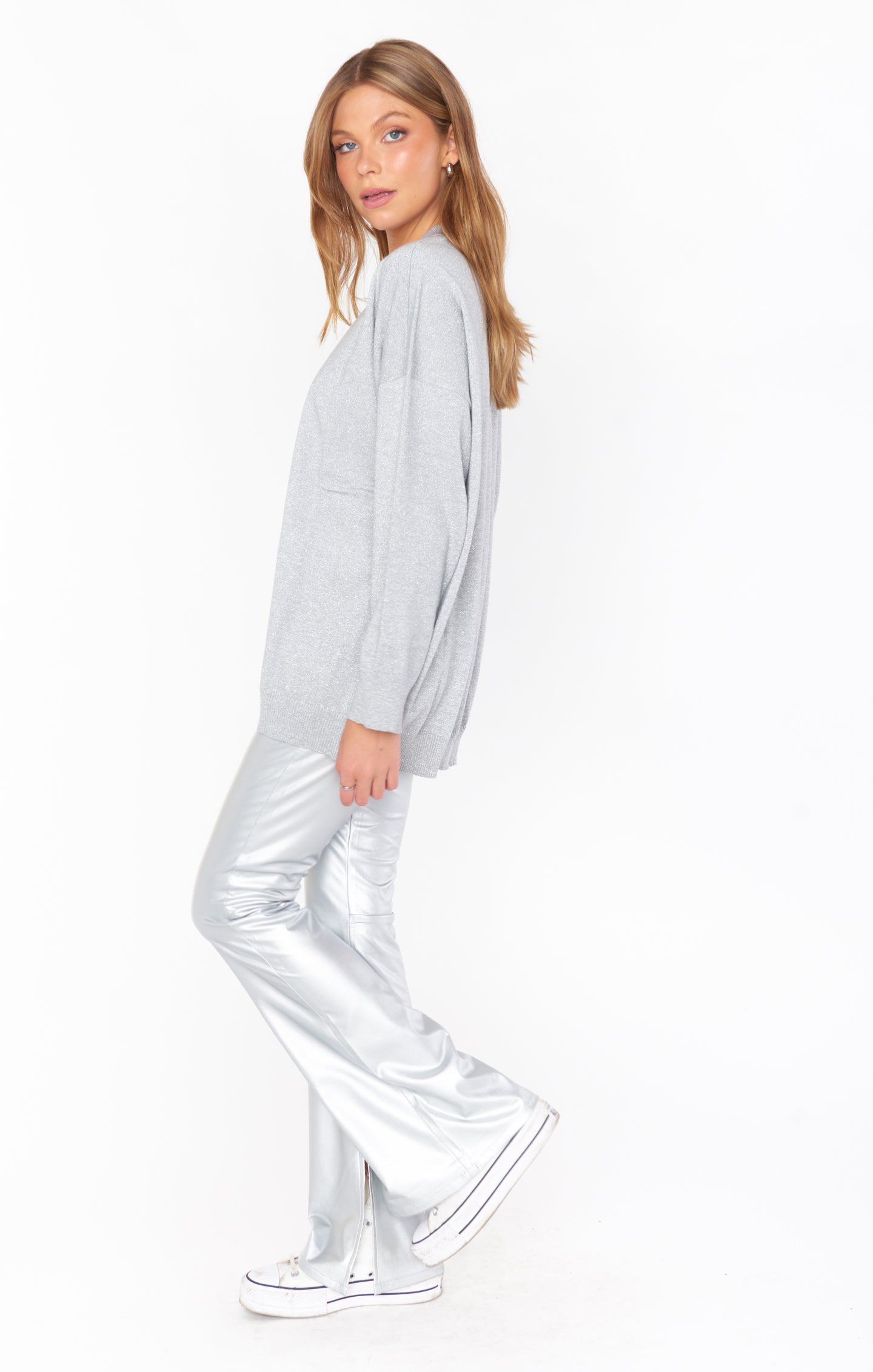 Show Me Your Mumu Nashville Pull On Flare~Silver Faux Leather