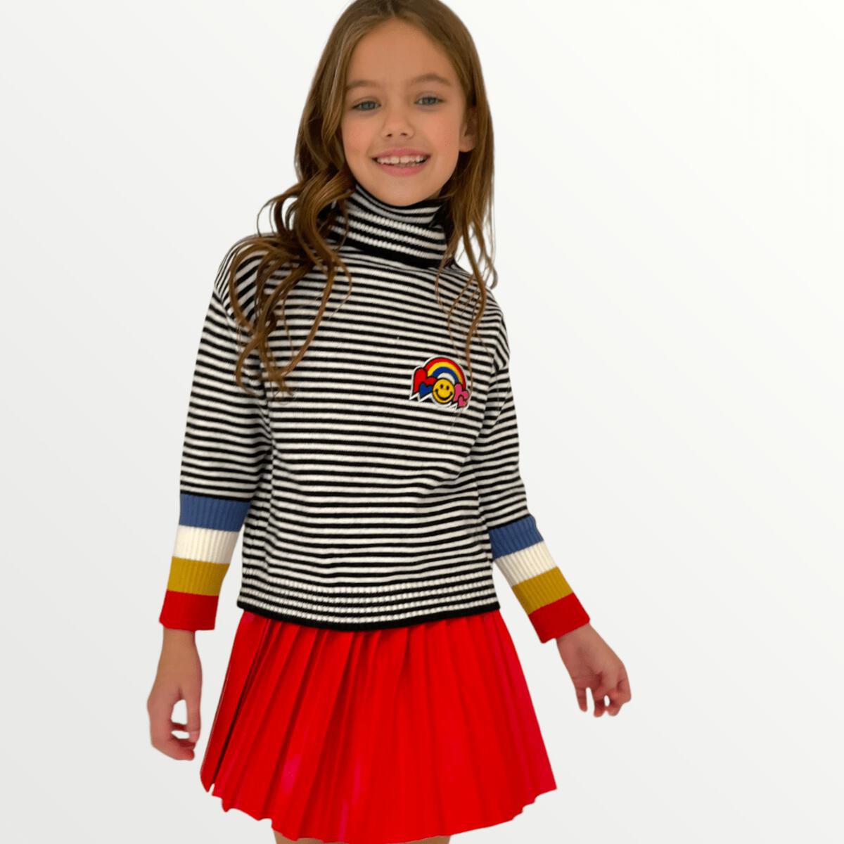Lola + the boys Rainbow Striped Turtleneck