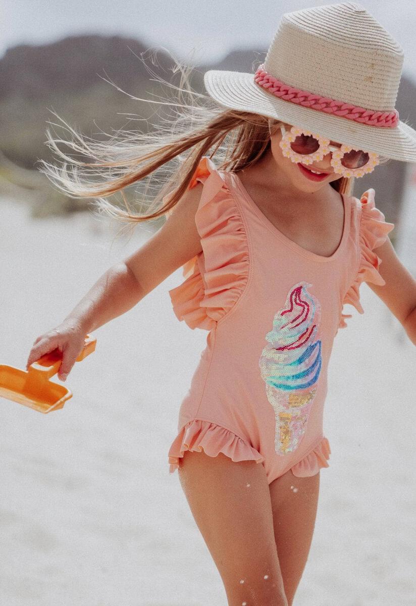 Ice Cream Ruffle Swimsuit Pink