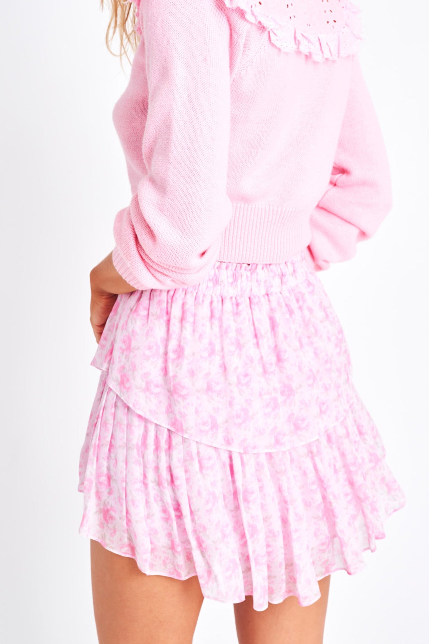 Love Shack Fancy Ruffle Pink Floral Mini Skirt