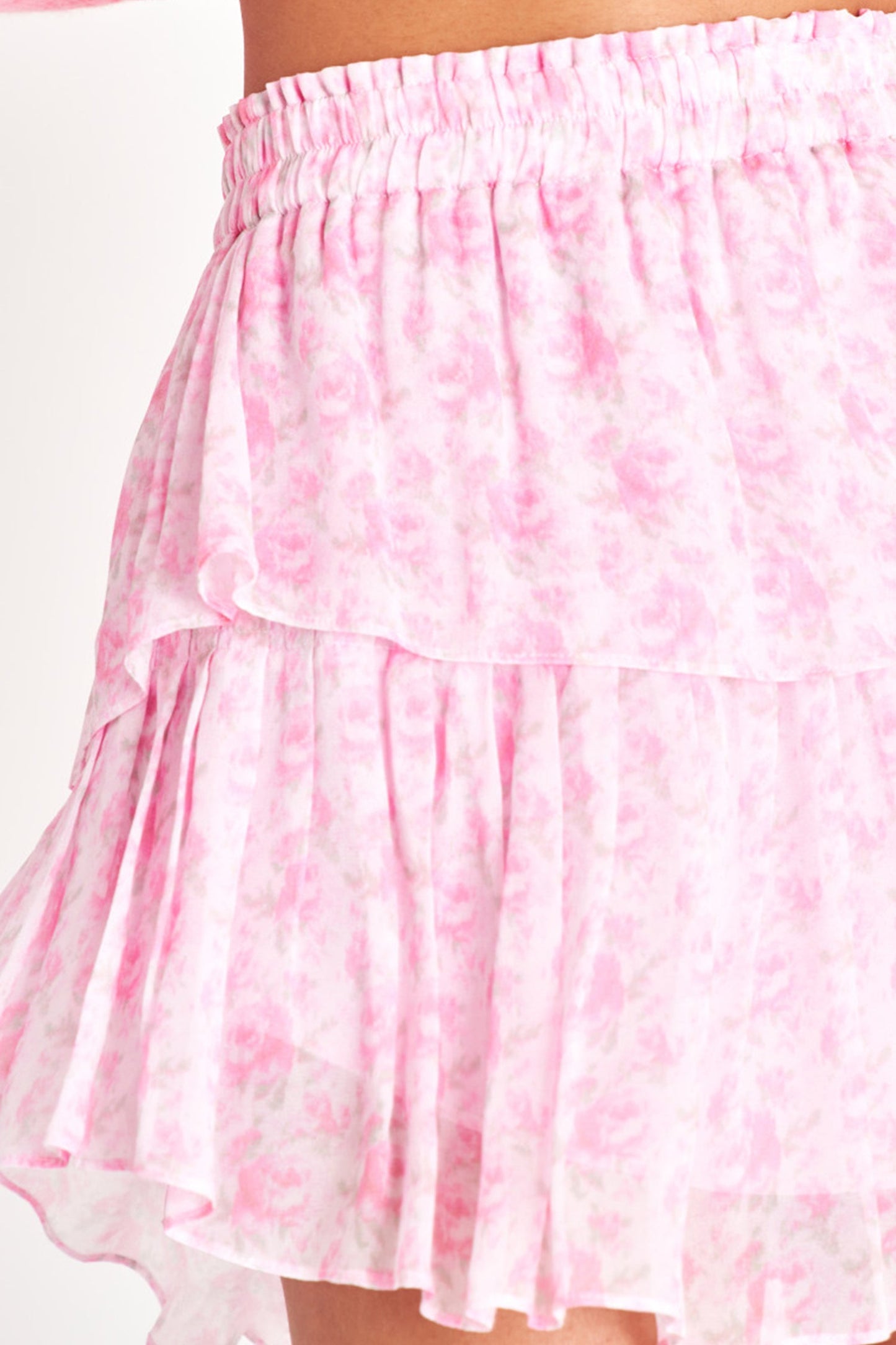 Love Shack Fancy Ruffle Pink Floral Mini Skirt
