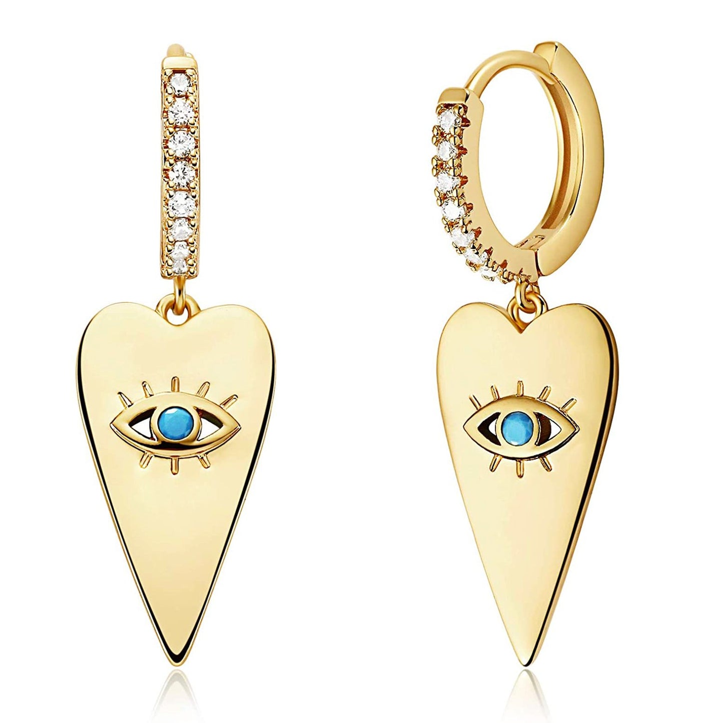 Turquoise Heart Eye Huggie Earrings