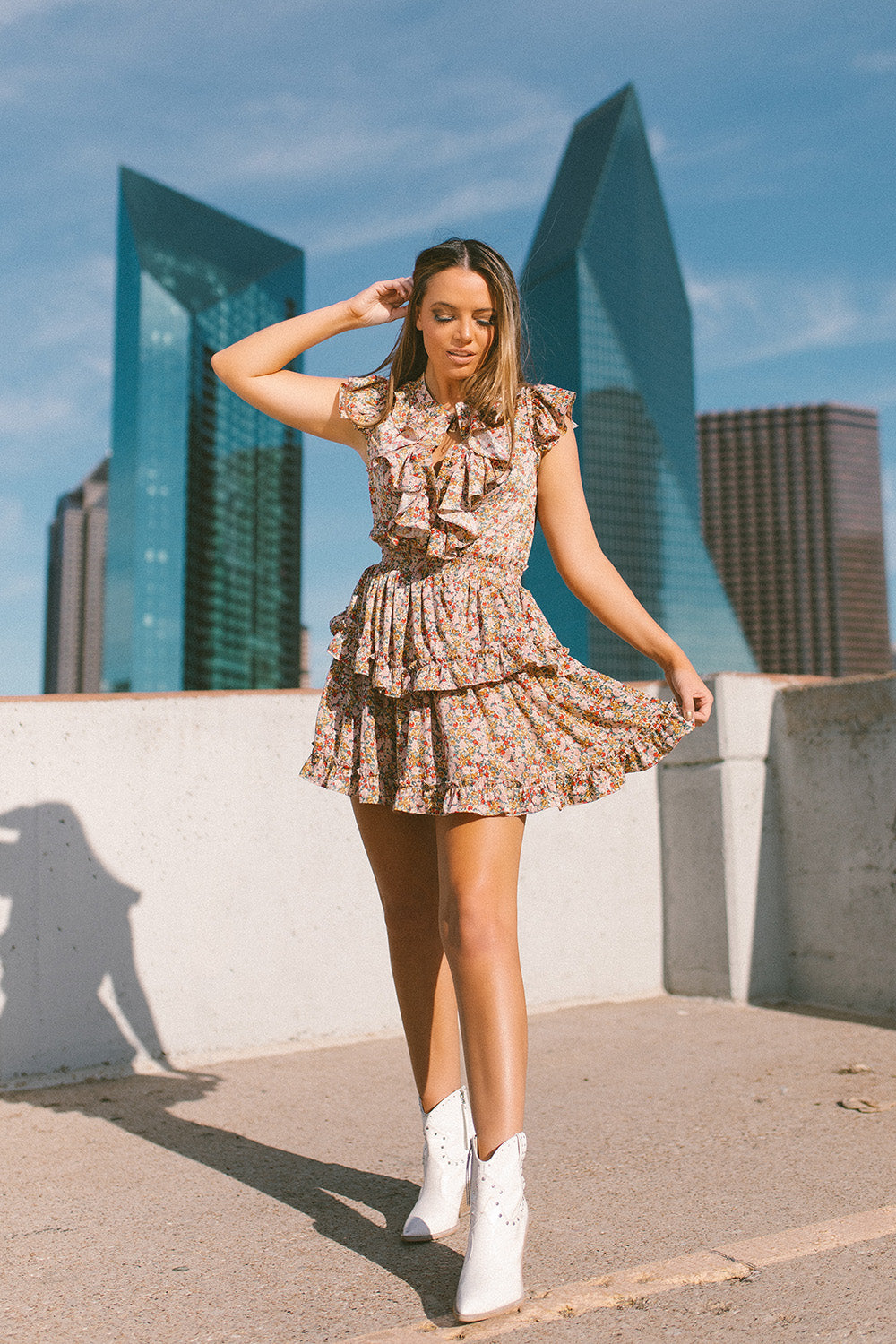 Astrid Ruffle Mini Dress--Orchard