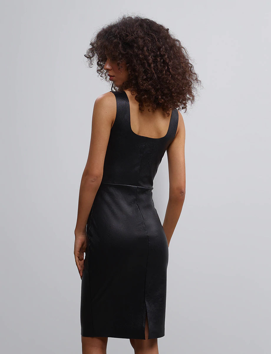 Faux Leather Square Neck Dress