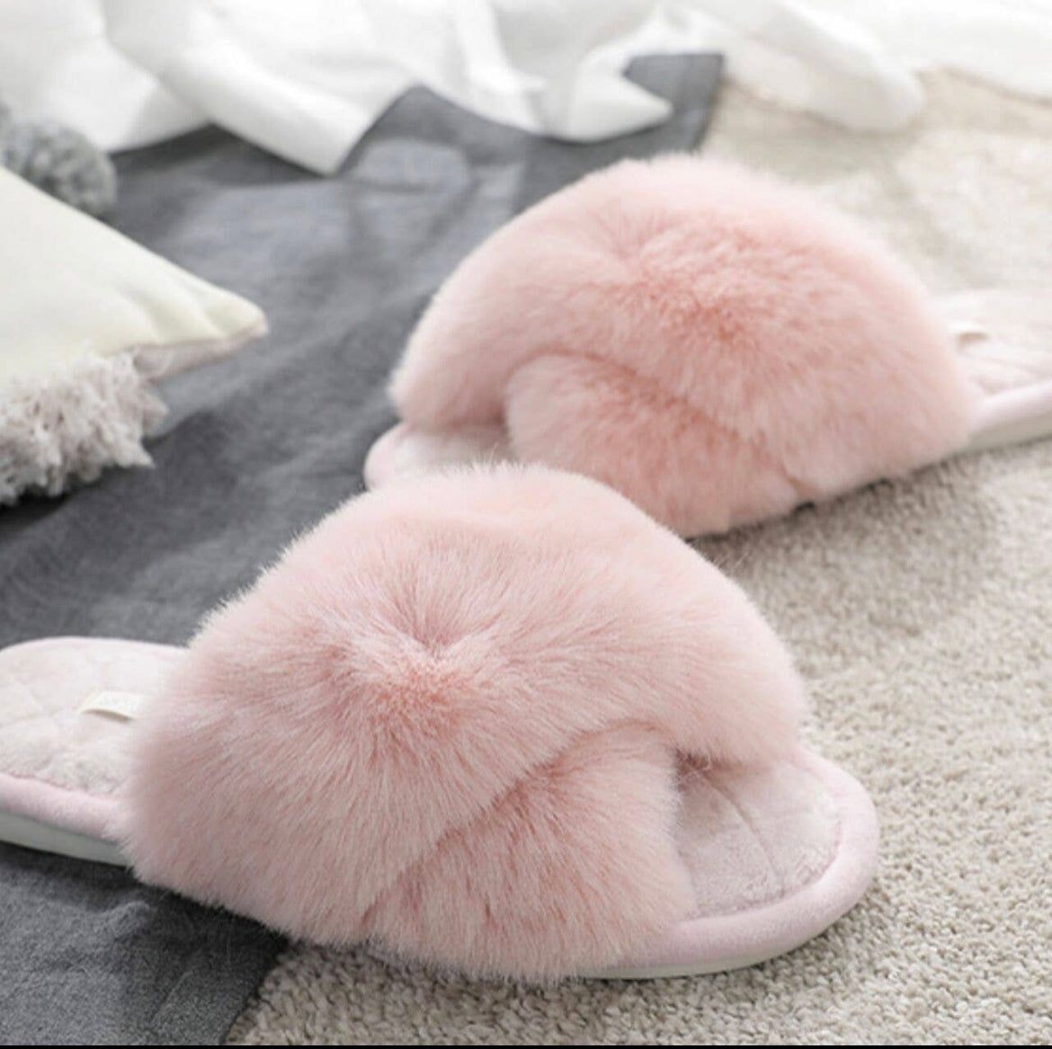 Cross Band Fluffy Slippers