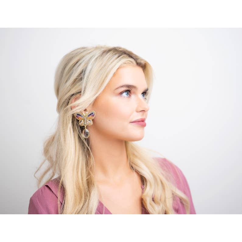 Butterfly + Crystal Drop Earrings