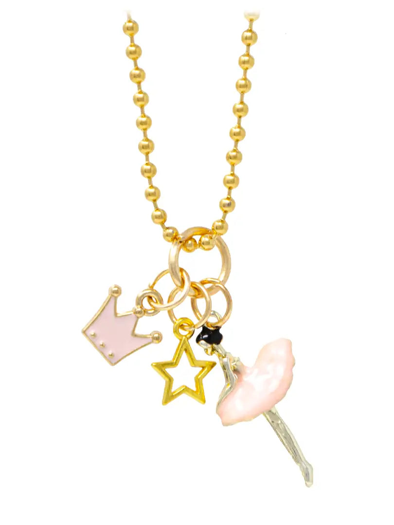 Ballerina, Crown & Star Gold Charm Necklace