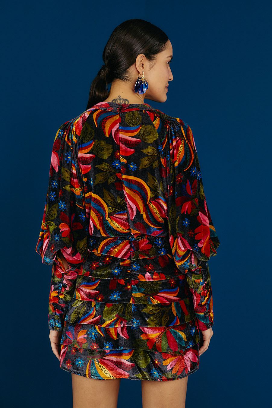 Farm Rio Black Banana Sky Velvet Dress