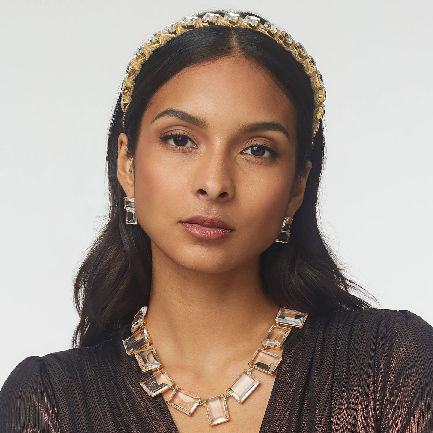 Gold Square Crystal Strand Headband