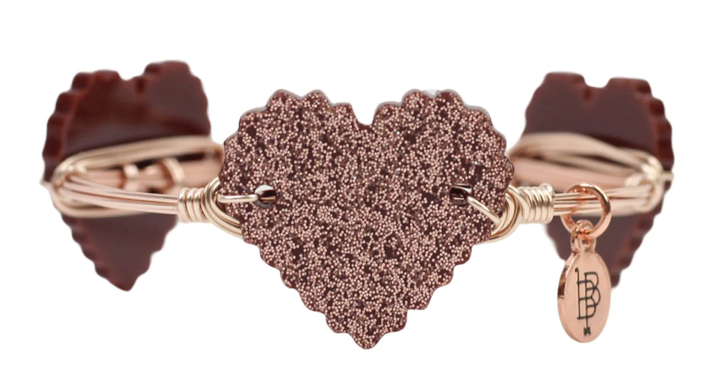 Rose Gold Glitter Heart Bangle Bracelet