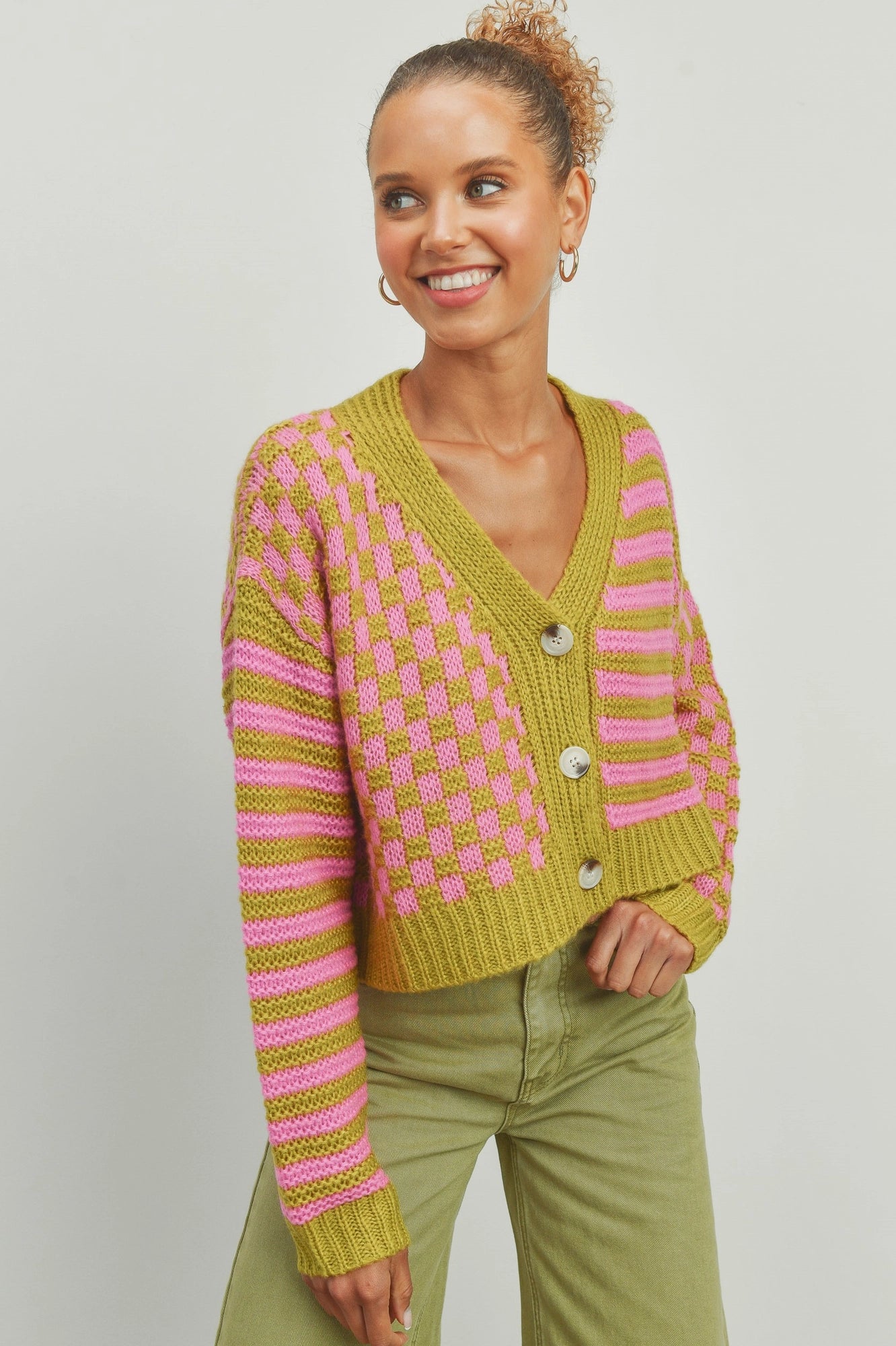 Checkered Cardigan Sweater