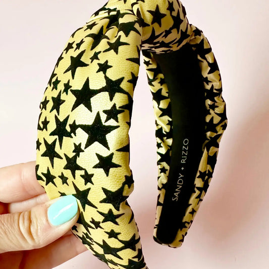 Gold and Black Faux Leather Star Headband