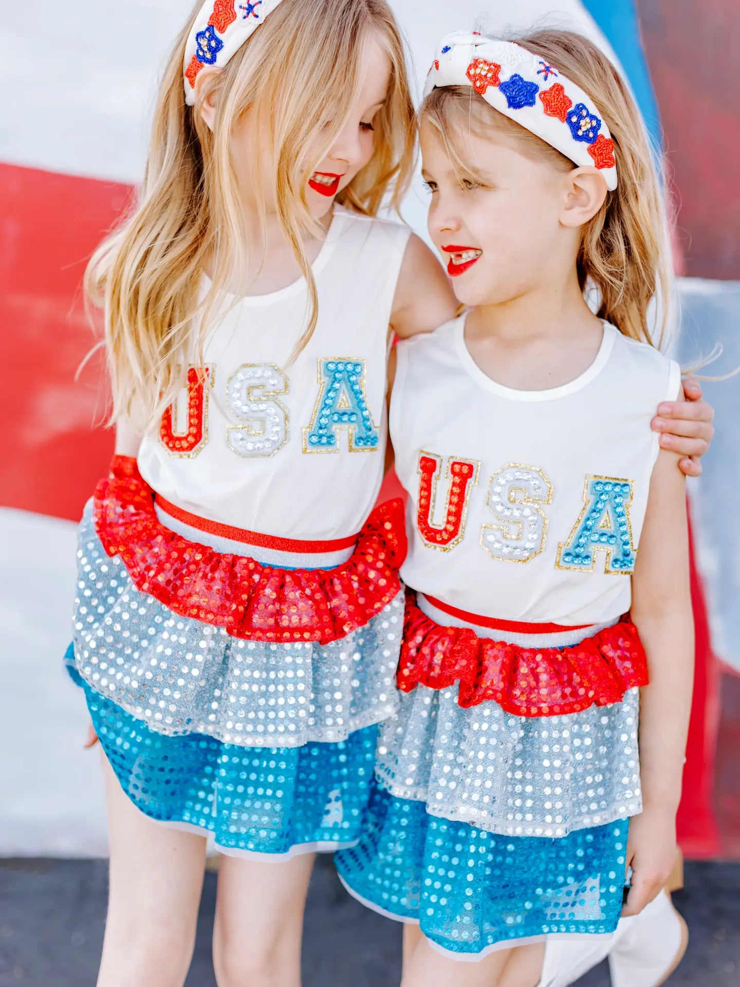 Girls USA Patched Tank & Ruffle Sequins Skirt Set