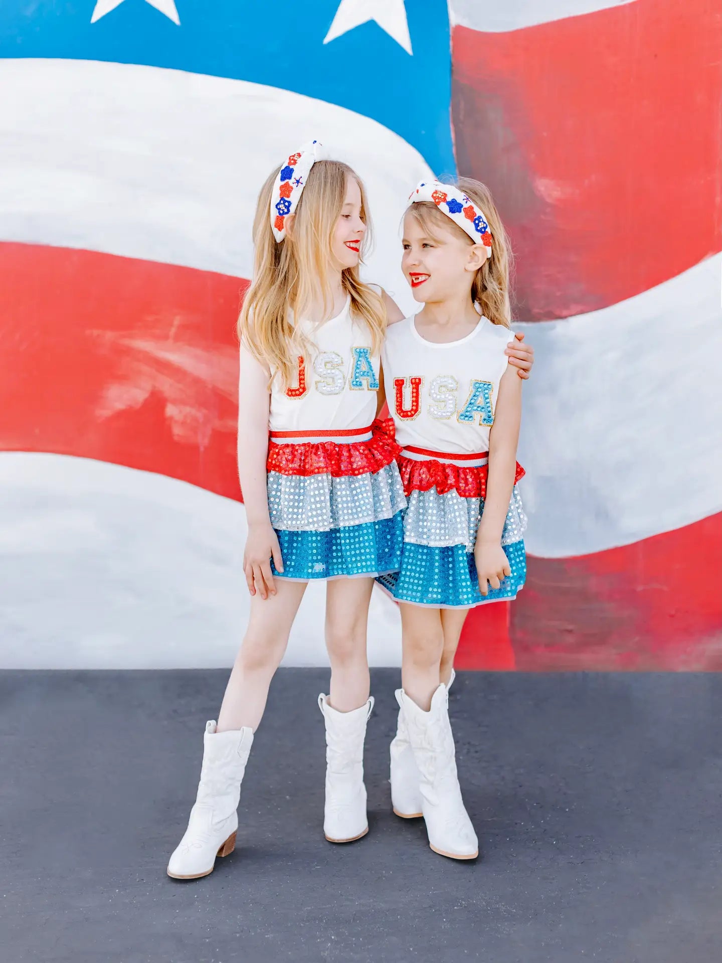 Girls USA Patched Tank & Ruffle Sequins Skirt Set