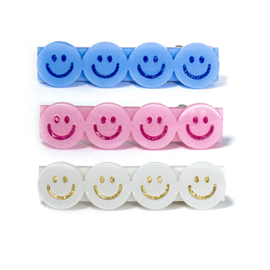 Happy Faces Satin Blue White Pink Hair Clips