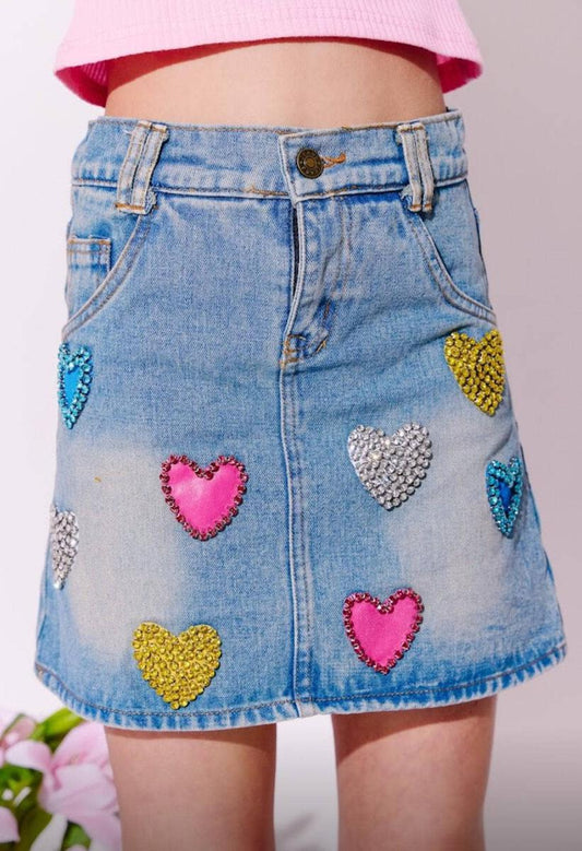 Sparkle Heart Denim Skirt