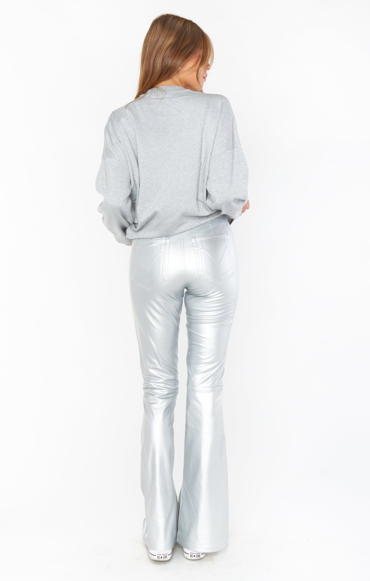 Show Me Your Mumu Nashville Pull On Flare~Silver Faux Leather