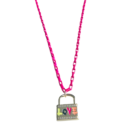 Neon Love Lock Necklace