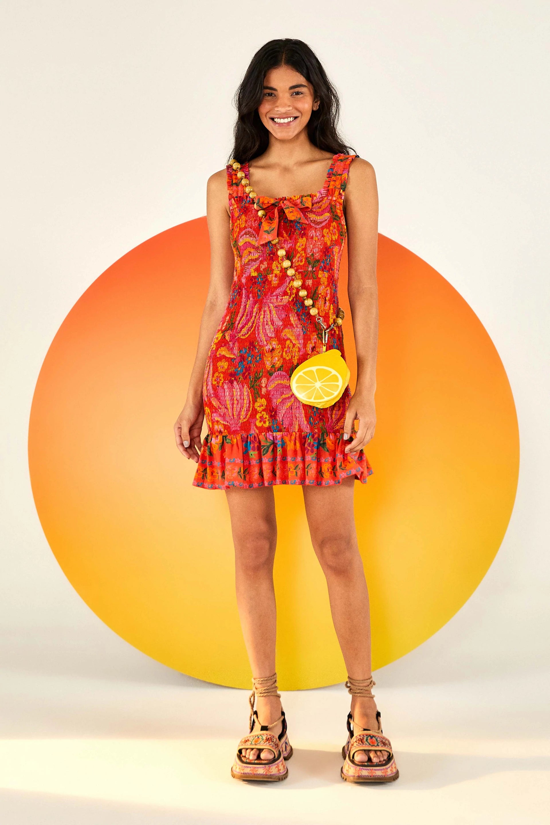 Farm Rio Red Spring Bananas Mini Dress Farm Rio Red Spring Bananas Mini Dress