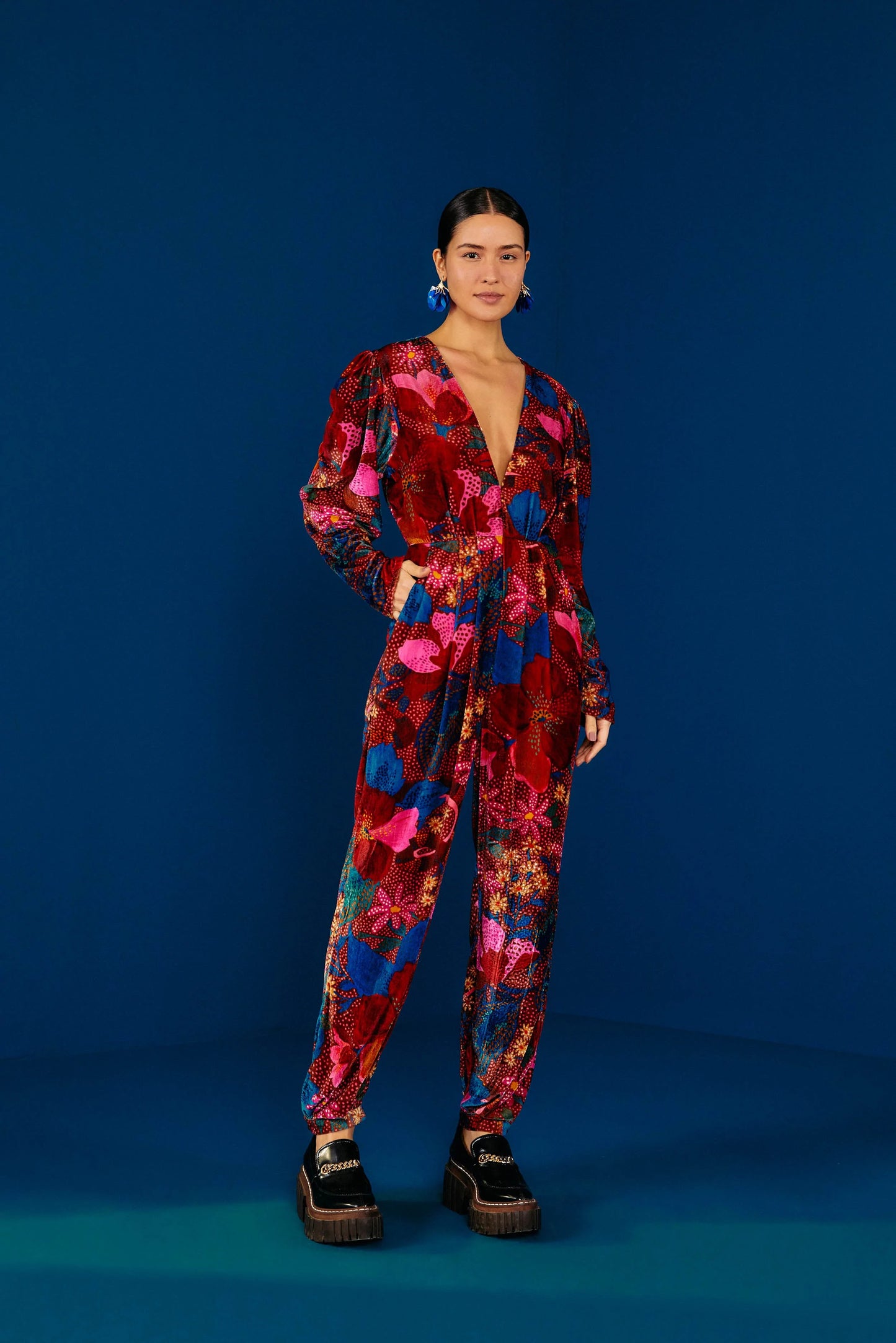 Red and top blue jumpsuit