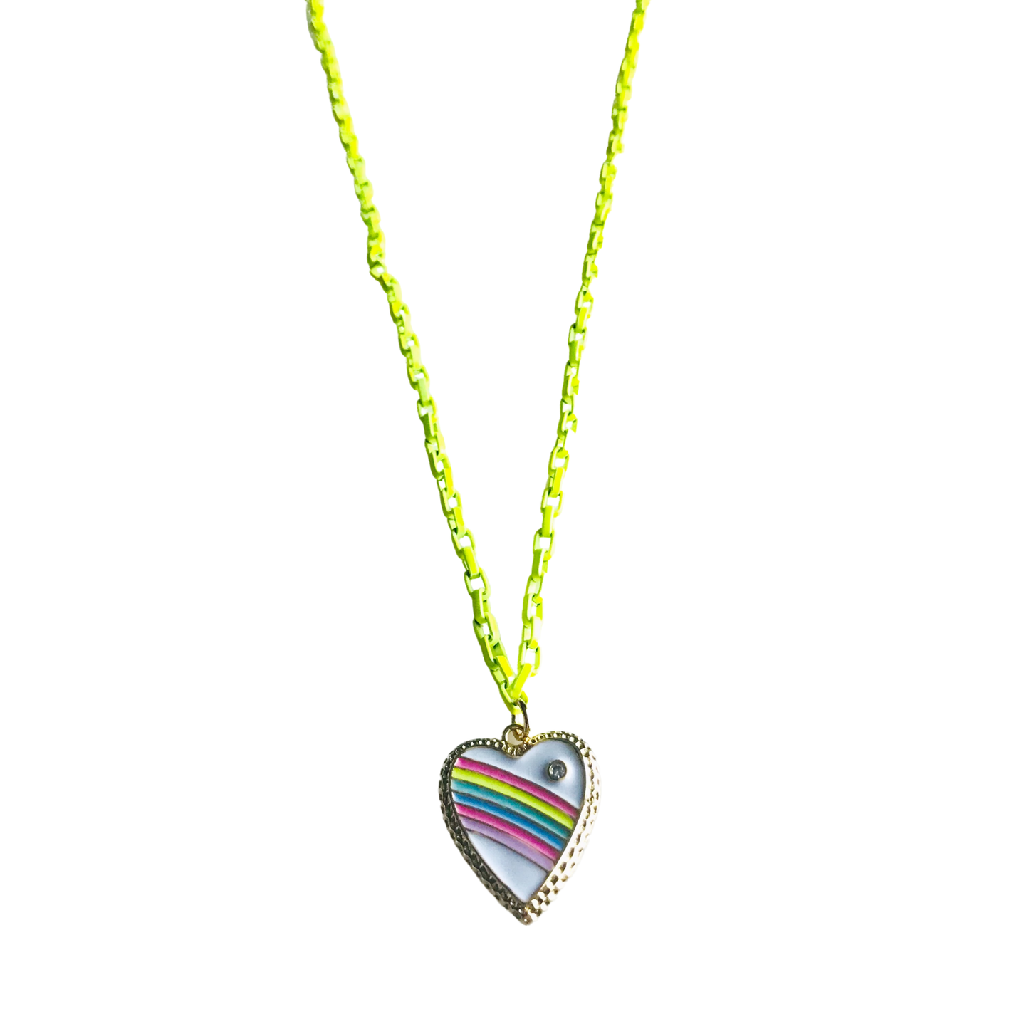 Neon Stripe Heart Necklace