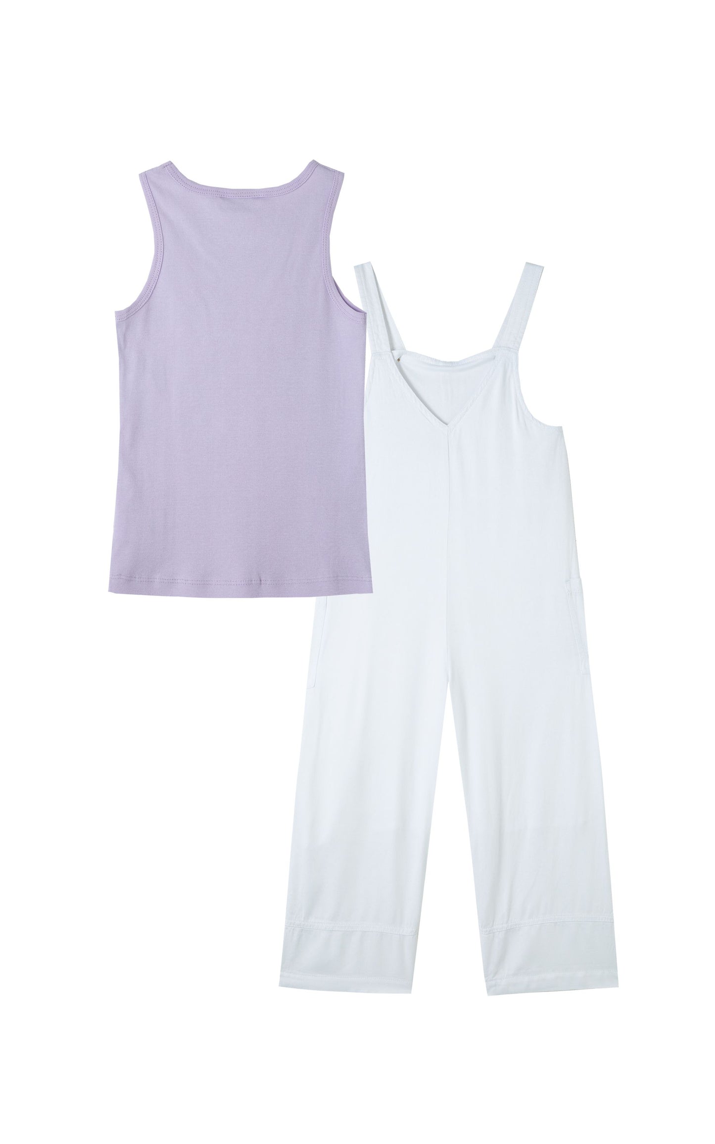 Wide Leg Overall Set--White and Lilac