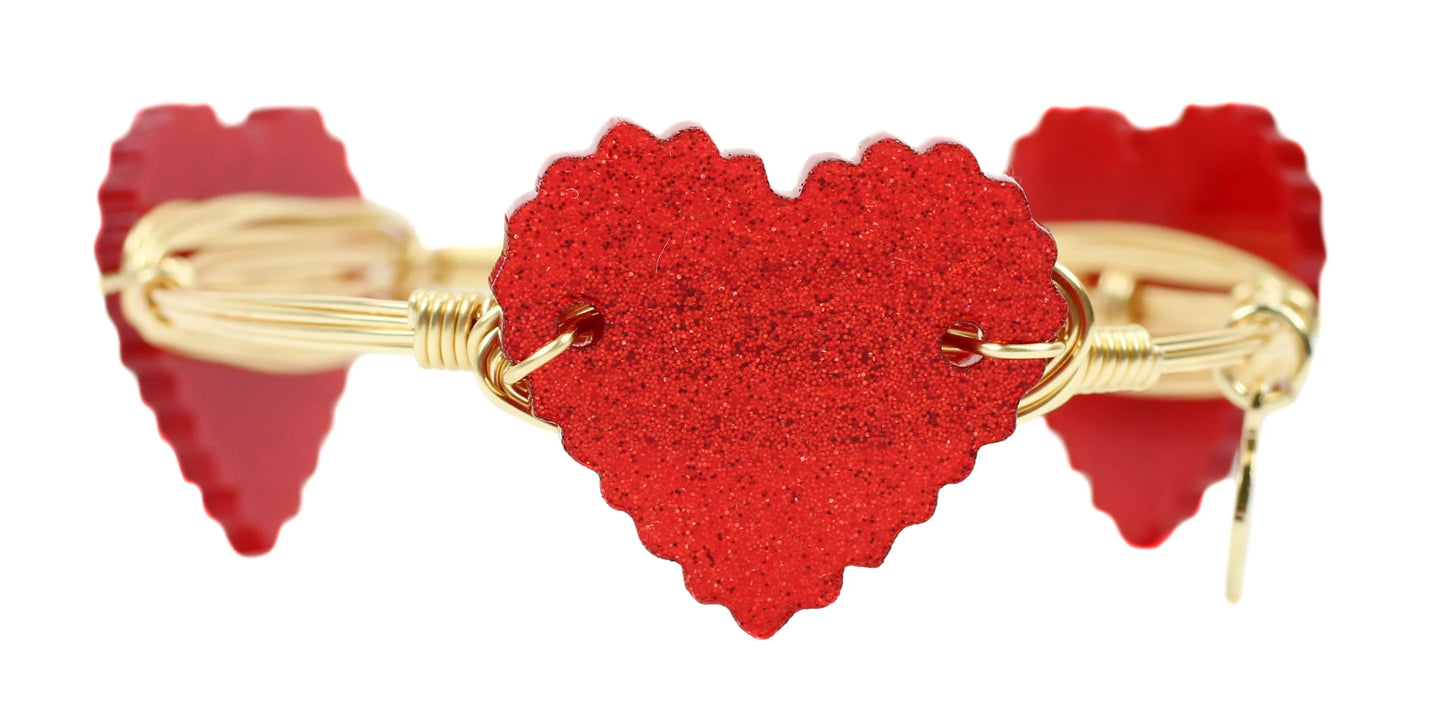 Red Glitter Heart Bangle Bracelet