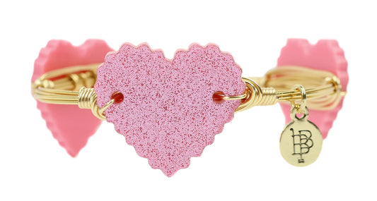 Pink Glitter Heart Bangle Bracelet