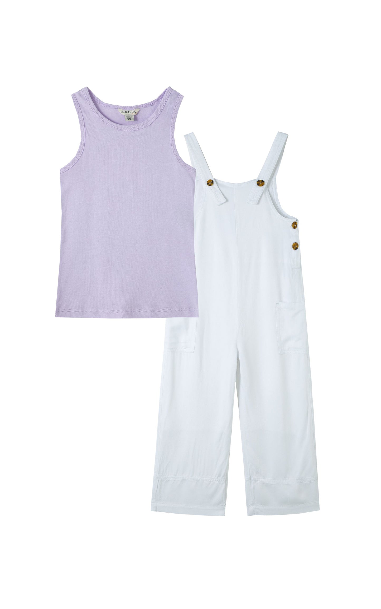 Wide Leg Overall Set--White and Lilac