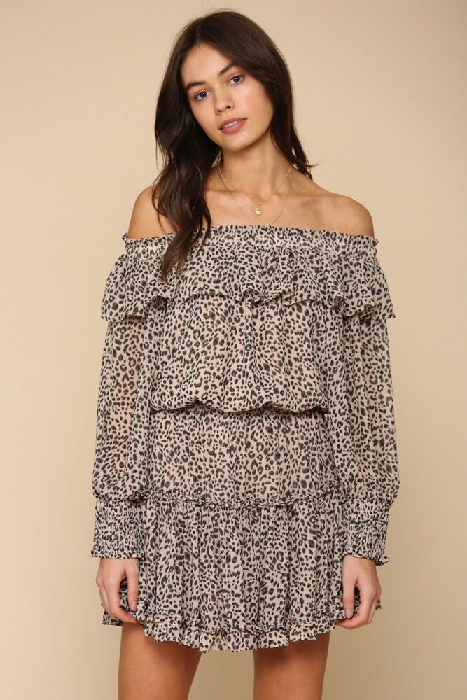 Open Shoulder Leopard Dress