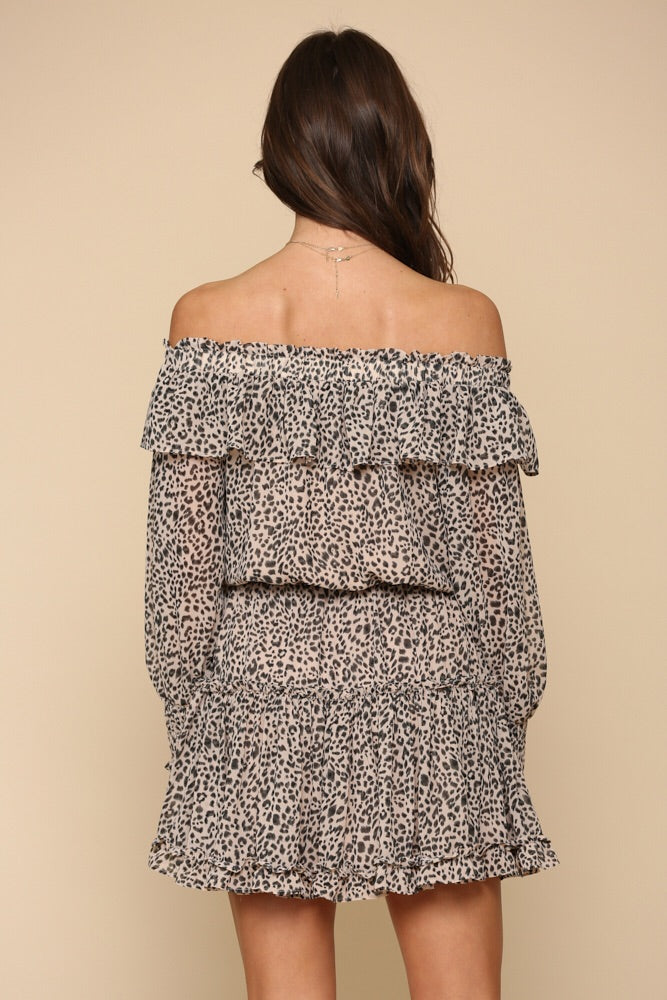 Open Shoulder Leopard Dress