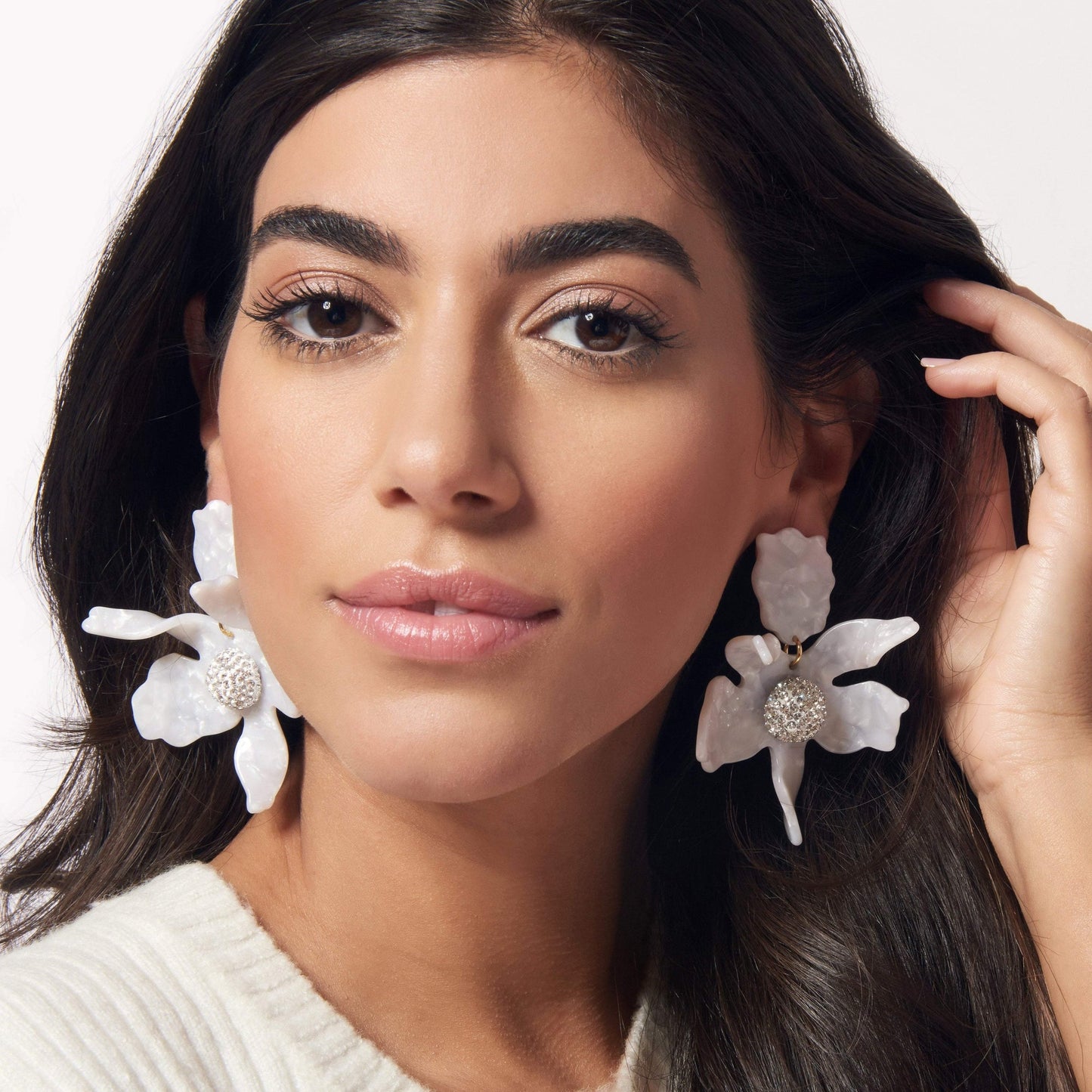 Lele Sadoughi Mother of Pearl Crystal Lily Earrings
