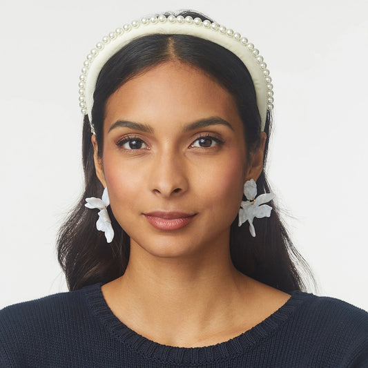 Lele Sadoughi Ivory Perl Embellished Velvet Gigi Headband