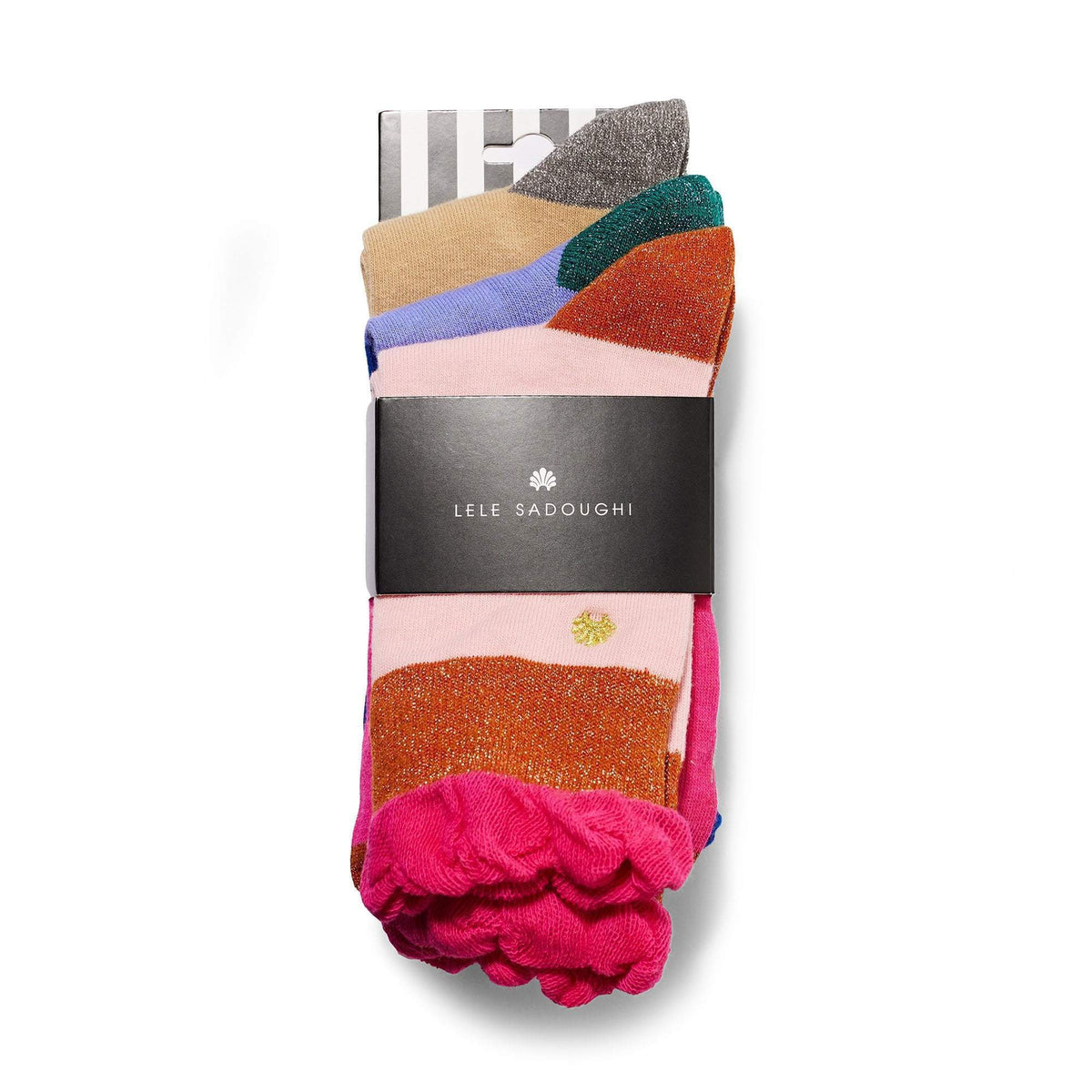Lele Sadoughi Electric Rainbow Set of 3 Ruffle Socks